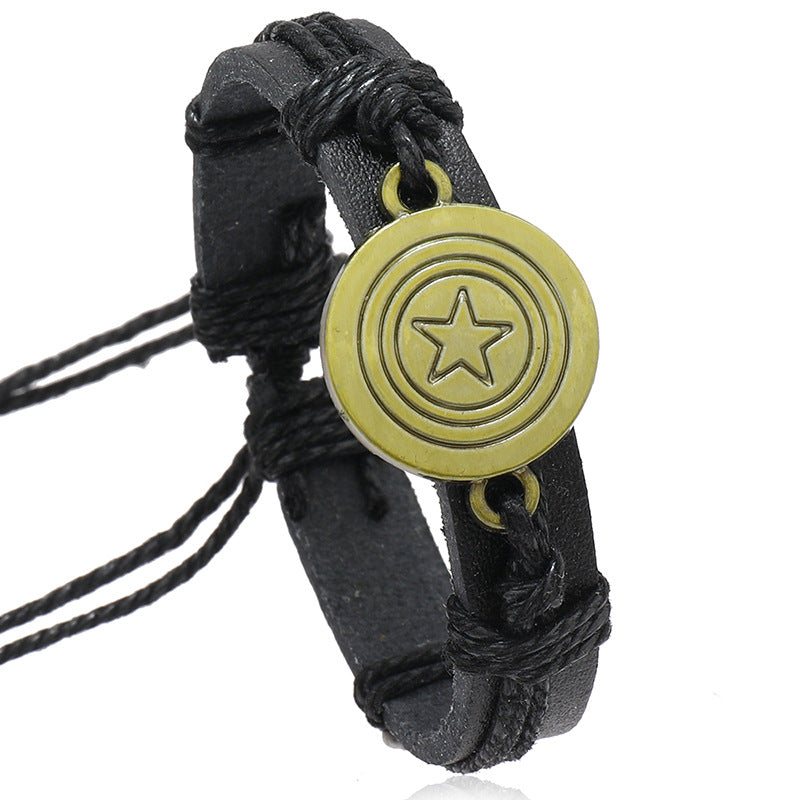 Wholesale Vintage Woven Antique Copper Alloy Pentagram Leather Bracelet